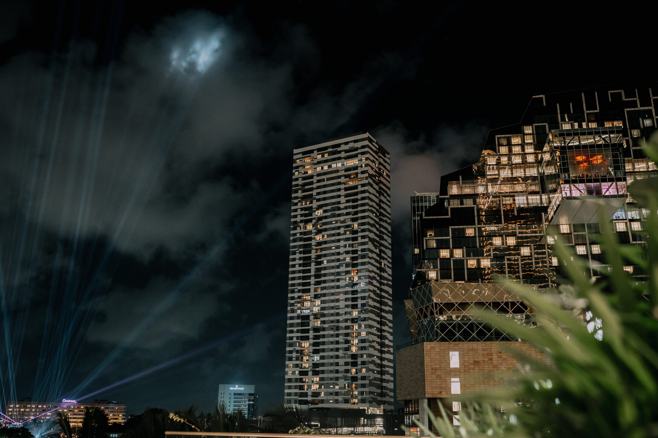 The Colombo skyline at night from the Atmosphere rooftop